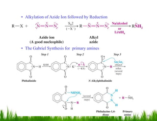 19
• Alkylation of Azide Ion followed by Reduction
• The Gabriel Synthesis for primary amines
 
