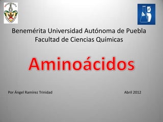 Benemérita Universidad Autónoma de Puebla
        Facultad de Ciencias Químicas




Por Ángel Ramírez Trinidad          Abril 2012
 