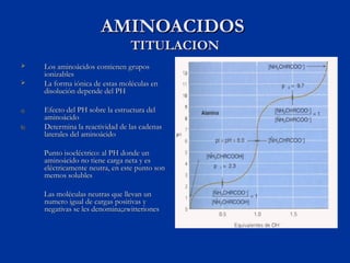 AMINOACIDOS
                                 TITULACION
    Los aminoácidos contienen grupos
     ionizables
    La form...