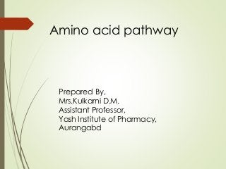 Amino acid pathway
Prepared By,
Mrs.Kulkarni D.M.
Assistant Professor,
Yash Institute of Pharmacy,
Aurangabd
 