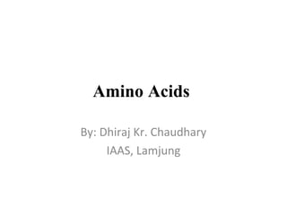 Amino Acids
By: Dhiraj Kr. Chaudhary
IAAS, Lamjung
 