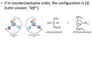 • if in counterclockwise order, the configuration is (S)
(Latin sinister, “left”).
 