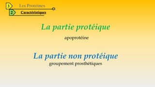 3
2 Caractéristiques
La partie protéique
apoprotéine
La partie non protéique
groupement prosthétiques
 