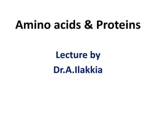 Amino acids & Proteins
Lecture by
Dr.A.Ilakkia
 