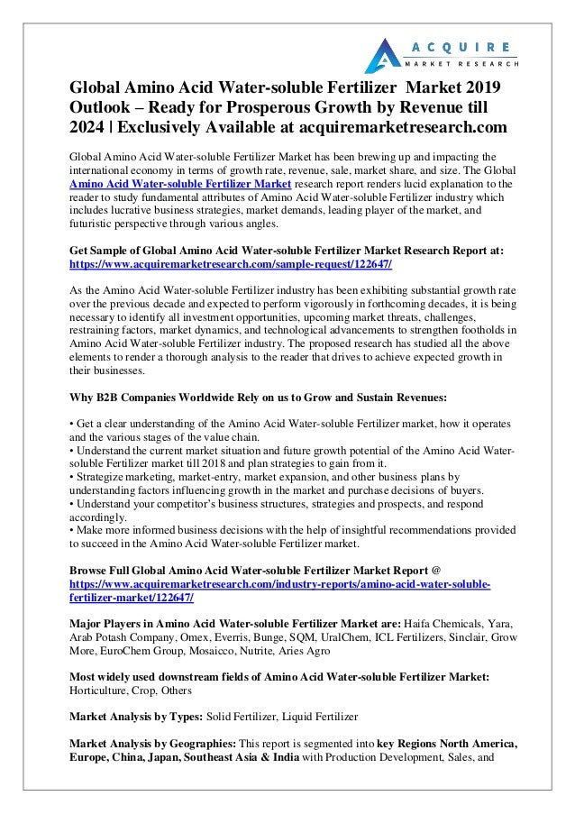 Global Amino Acid Water Soluble Fertilizer Market Research Report 201
