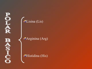 POLAR BASICO Lisina (Lis) Arginina (Arg) Histidina (His) 