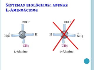 SISTEMAS BIOLÓGICOS: APENAS
L-AMINOÁCIDOS
 