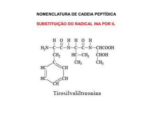 NOMENCLATURA DE CADEIA PEPTÍDICA
SUBSTITUIÇÃO DO RADICAL INA POR IL
 