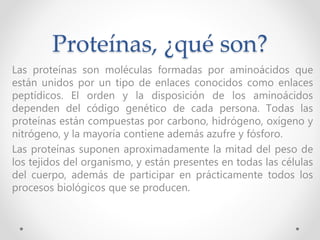 Estructura de las proteínas.
• Estructura primaria.
• Las proteínas tiene múltiple
niveles de estructura. La
básica es la ...