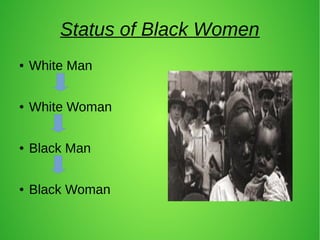 Status of Black Women
● White Man
● White Woman
● Black Man
● Black Woman
 