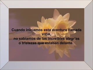 Cuando iniciamos esta aventura llamada VIDA, no sabíamos de las increíbles alegrías o tristezas que estaban delante.  