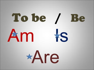 To be / Be
Am Is
Are
 