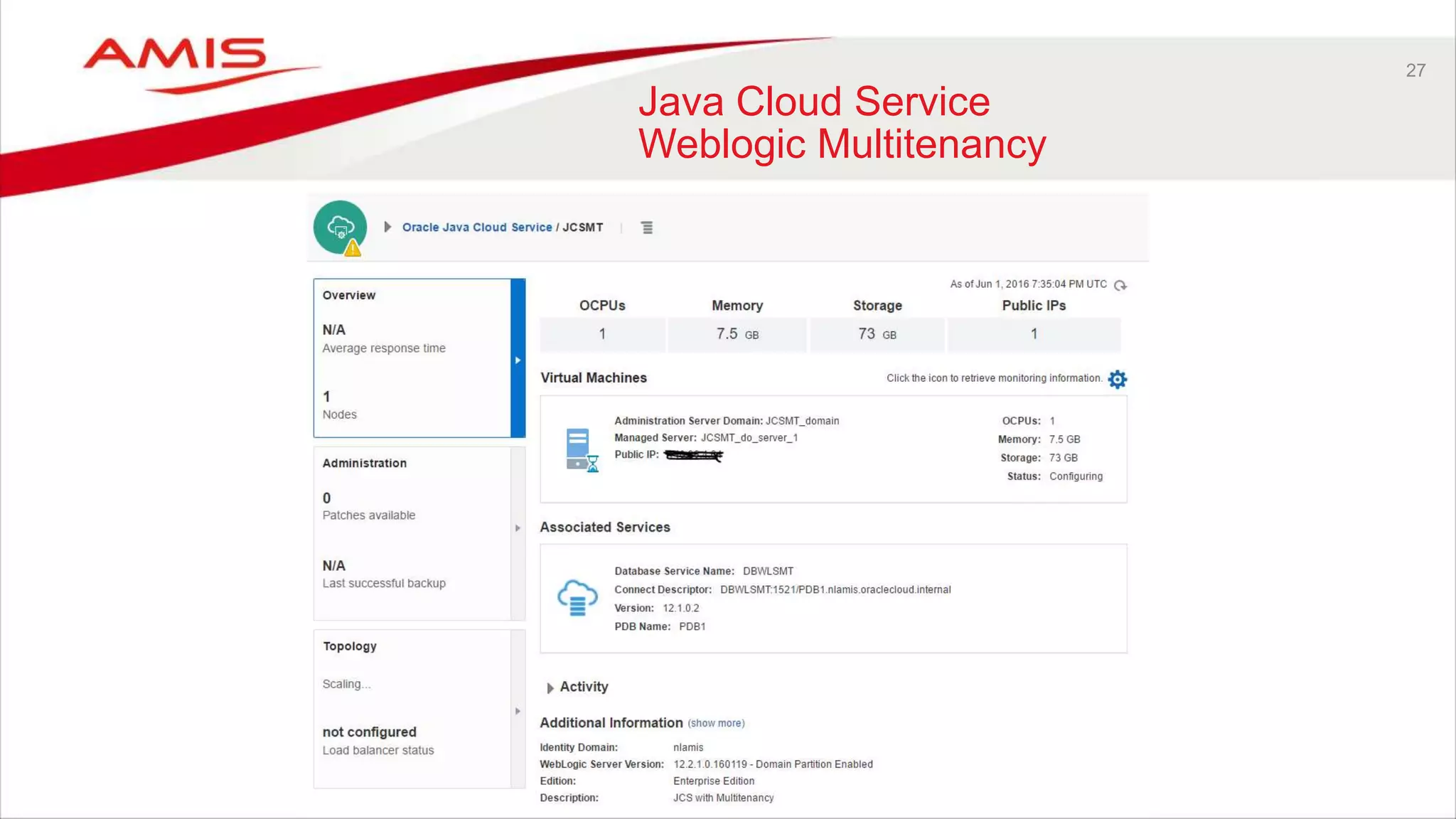 27
Java Cloud Service
Weblogic Multitenancy
 