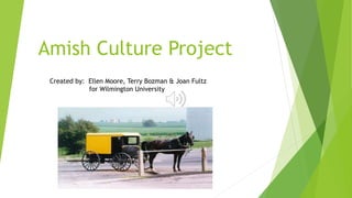 Amish Culture Project
Created by: Ellen Moore, Terry Bozman & Joan Fultz
for Wilmington University
 