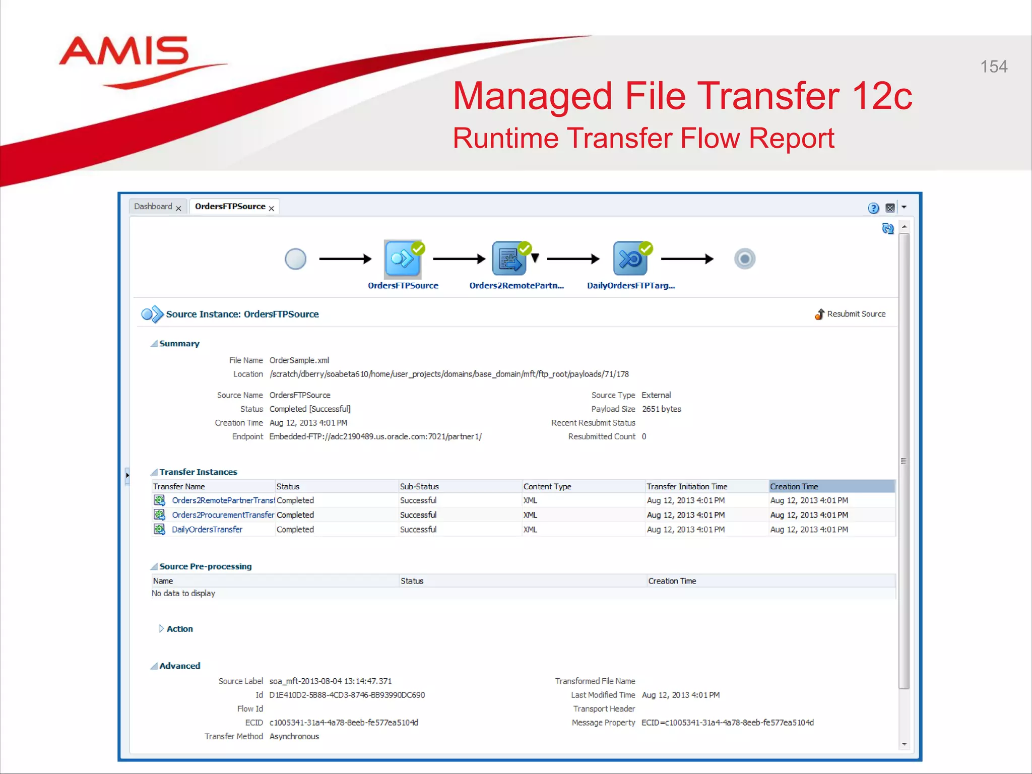 154
Managed File Transfer 12c
Runtime Transfer Flow Report
 