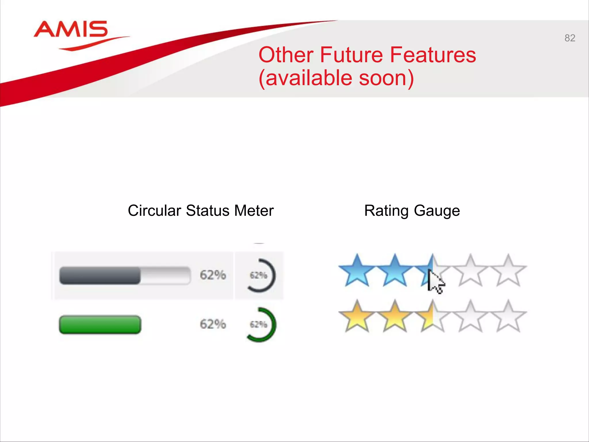 82
Other Future Features
(available soon)
Circular Status Meter Rating Gauge
 