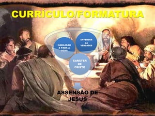 CURRÍCULO/FORMATURA
ASSENSÃO DE
JESUS
CARÁTER
DE
CRISTO
HABILIDAD
E PARA A
OBRA
ENTENDER
AS
VERDADES
 