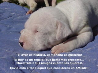 El ayer es historia, el mañana es   misterio! El hoy es un regalo, que llamamos presente. ..    Muéstrale a tus amigos cuánto los quieres!  Envía esto a todo aquel que   consideres   un AMIGO!! ! 