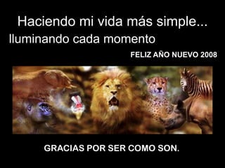 Haciendo mi vida más simple...
II   lluminando cada momento
                         FELIZ AÑO NUEVO 2008




          GRACIAS POR SER COMO SON.
 