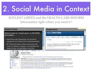 Find resources related to
                                        Find resources related to
                                            social perceptions

   2. Social Media in Context
                                           social perceptions




          SOYLENT GREEN and the HEALTH CARE REFORMand News and
                                                        News
                                                        Wikipedia articles
                Information right where you need it ! Wikipedia articles
                                                      toto put extracted
                                                         put extracted
                                                        descriptors in
                                                      descriptors in
                                                                       context
                                                                     context




ws and
kipedia articles
put extracted
scriptors in
ntext


                                                                                 Cull
                                                                                 well
                                                                                 blog




!Exploit spatio, temporal semantics for thematic aggregation
  Exploit spatio, temporal semantics for thematic aggregation
 