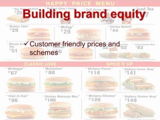 Building brand equity
Customer friendly prices and
schemes
 