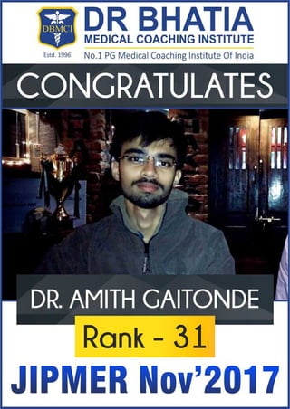 Dr.Amith Gaitonde, RANK – 31 IN JIPMERNOV2017 DBMCI