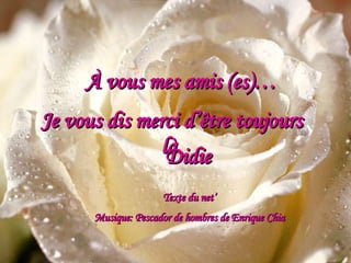 À vous mes amis (es)… Je vous dis merci d’être toujours là. Didie Texte du net’ Musique: Pescador de hombres de Enrique Chia 