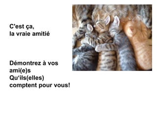 C'est ça,
la vraie amitié
Démontrez à vos
ami(e)s
Qu‘ils(elles)
comptent pour vous!
 