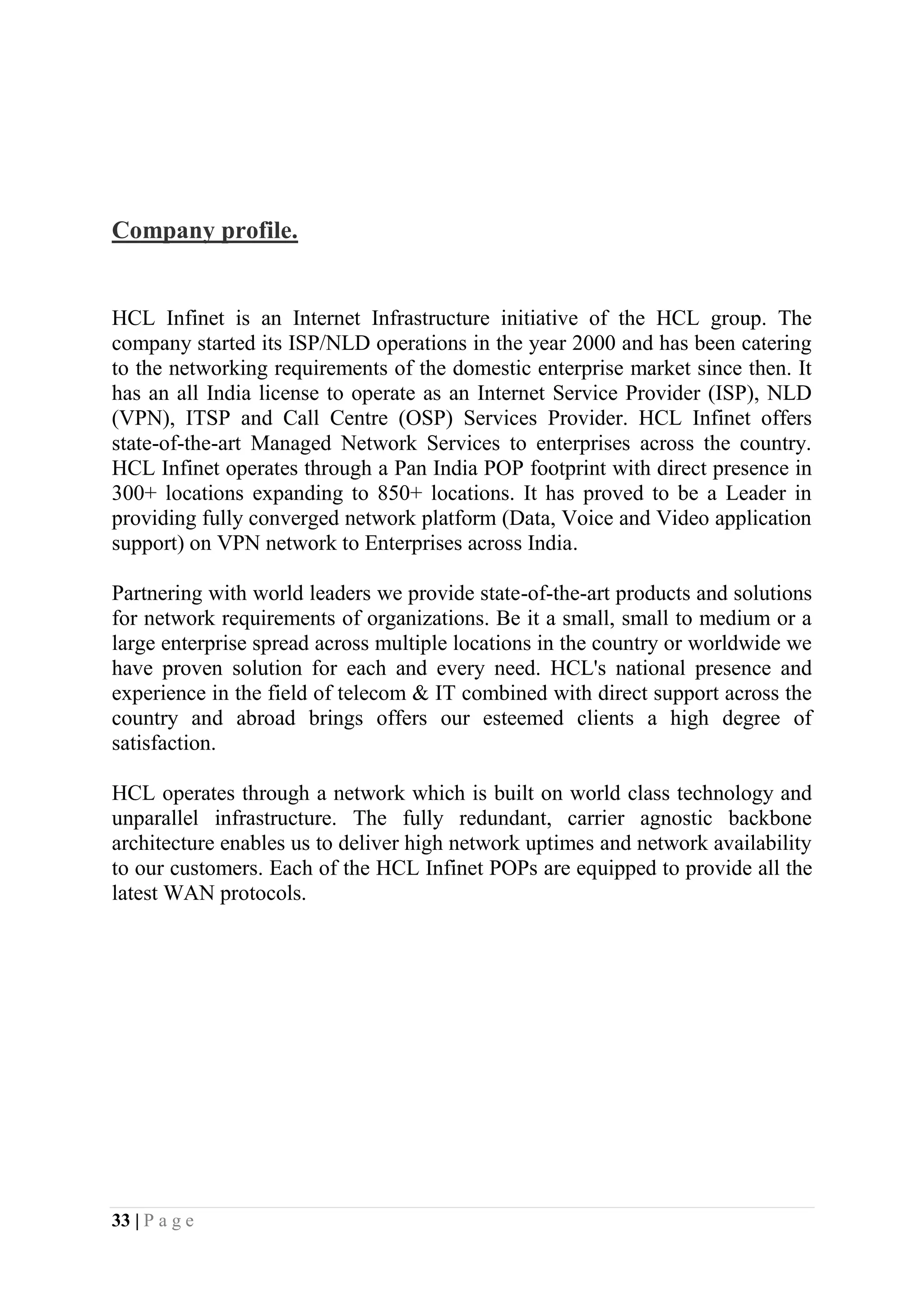 Amit mishra live project report on hcl infinet ltd.