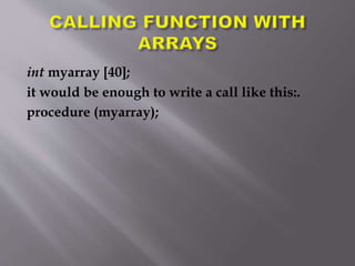 int myarray [40];
it would be enough to write a call like this:.
procedure (myarray);
 
