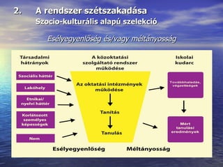2.  A rendszer szétszakadása Szocio-kulturális alapú szelekció Esélyegyenlőség és/vagy méltányosság 