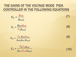 THE GAINS OF THE VOLTAGE MODE PIDA
CONTROLLER IN THE FOLLOWING EQUATIONS
(9)
(8)
(10)
(7)
 