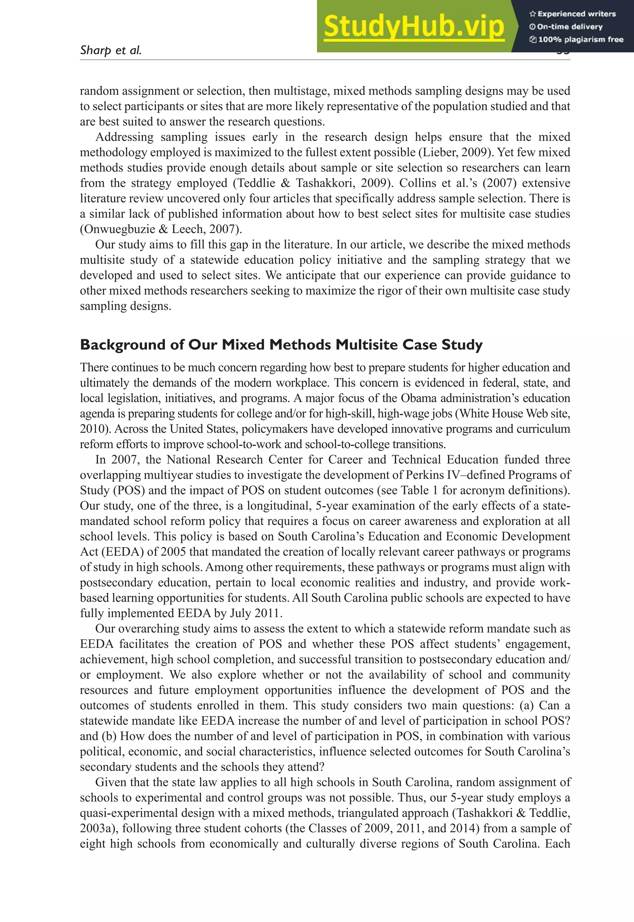 A Mixed Methods Sampling Methodology For A Multisite Case Study | PDF