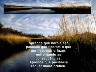 Aprende que heróis são
pessoas que fizeram o que
era necessário fazer,
enfrentando as
conseqüências.
Aprende que paciência
requer muita prática.
 