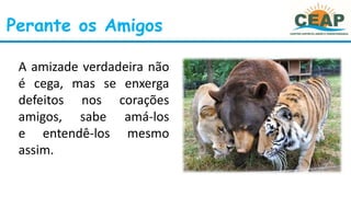 Perante os Amigos
A amizade verdadeira não
é cega, mas se enxerga
defeitos nos corações
amigos, sabe amá-los
e entendê-los mesmo
assim.
 