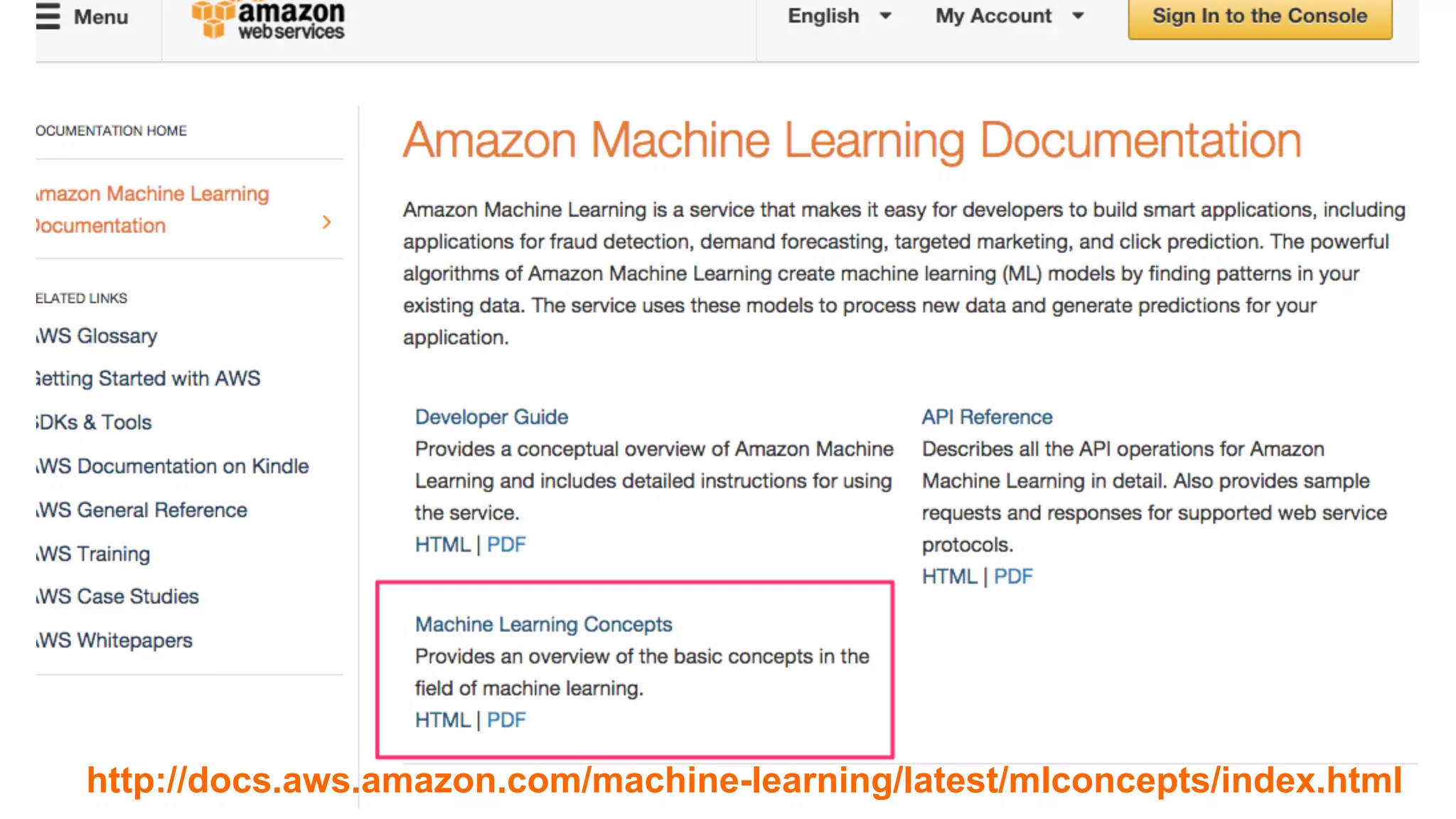 http://docs.aws.amazon.com/machine-learning/latest/mlconcepts/index.html
 