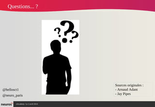 nAcademy Le 2 avril 2014 – Neuros
Questions... ?
@hellosct1
@neuro_paris
Sources originales :
- Arnaud Adant
- Jay Pipes
 
