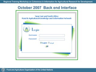 December 2010: Organized regional Workshop on Knowledge Exchange Management System for Strengthening Rural Development (Near East Regional VERCON Network). Egypt, Jordon, Lebanon, Libya, Morocco, Oman, Sudan, Syria, Tunis, Yemen. 