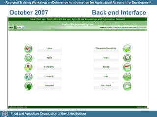 December 2010:  Organized regional Meeting on Establishment of Near East PlantProtection Network. Algeria, Egypt, Jordon, Iraq, Iran, Lebanon, Libya, Morocco, Oman, Qatar, Saudi Arabia, Sudan, Syria, Tunis, UAE, YemenNERAKIN and Regional Thematic Networks