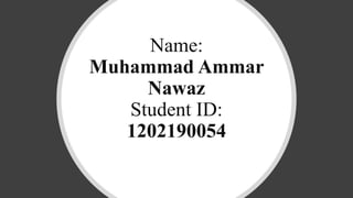 Name:
Muhammad Ammar
Nawaz
Student ID:
1202190054
 