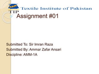 Assignment #01
Submitted To: Sir Imran Raza
Submitted By: Ammar Zafar Ansari
Discipline: AMM-1A
 