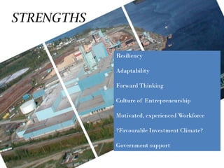 STRENGTHS

            Resiliency

            Adaptability

            Forward Thinking

            Culture of Entrepreneurship

            Motivated, experienced Workforce

            ?Favourable Investment Climate?

            Government support
 