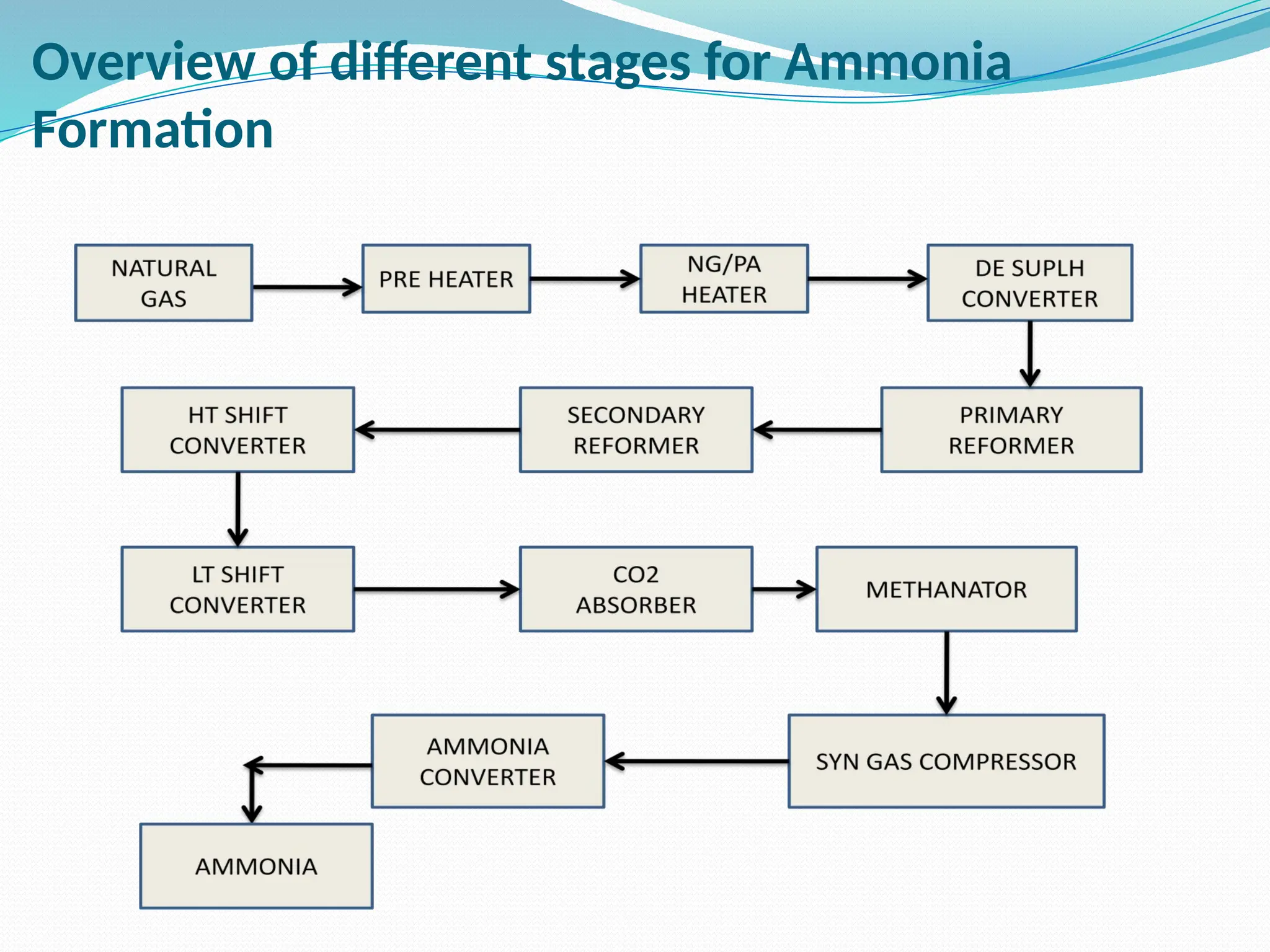 Overview of different stages for Ammonia
Formation
 