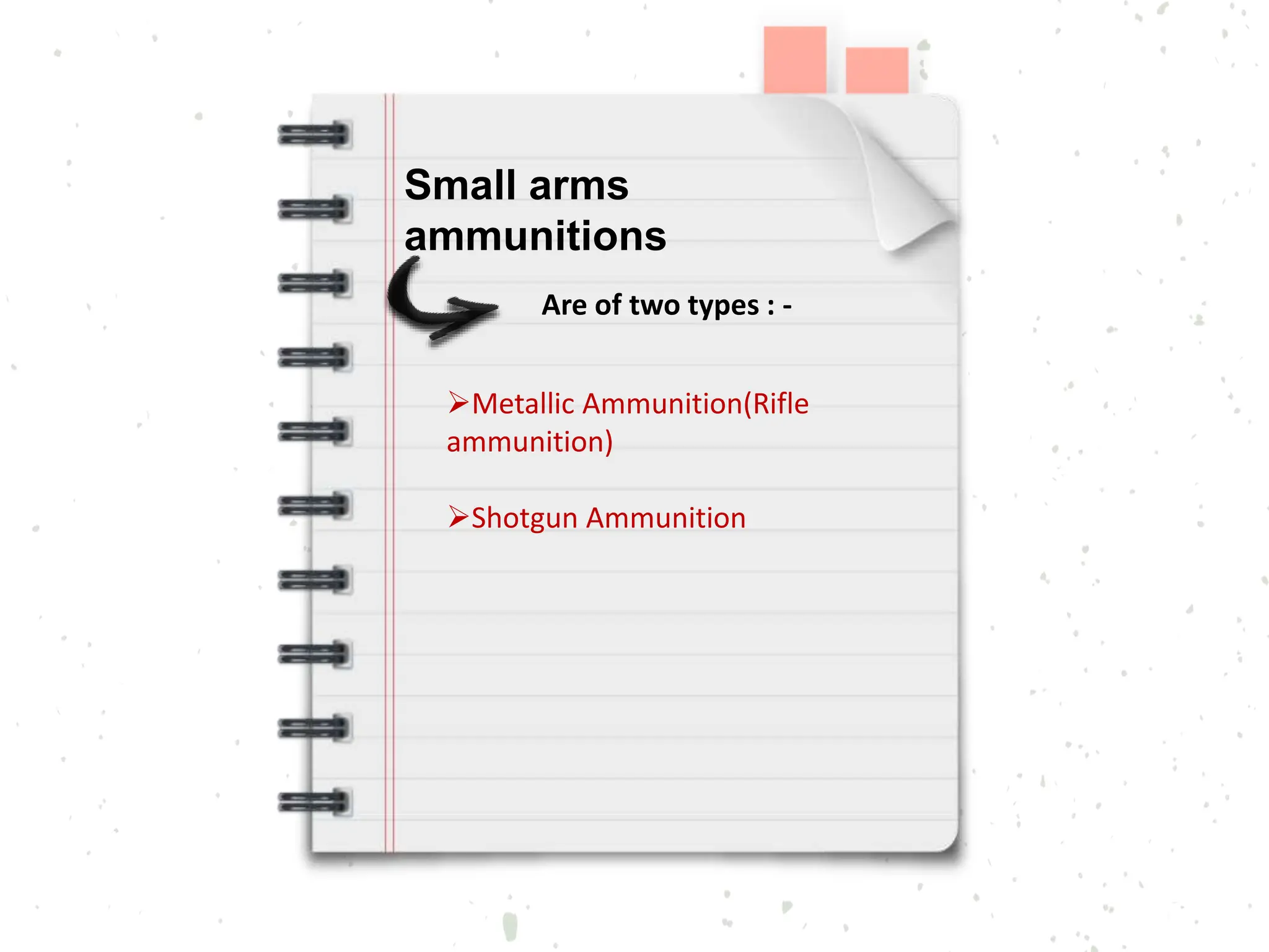 Small arms
ammunitions
Are of two types : -
Metallic Ammunition(Rifle
ammunition)
Shotgun Ammunition
 