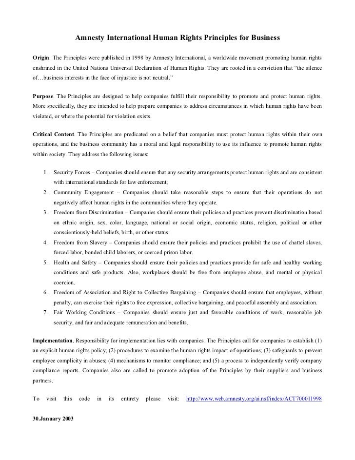 Human Rights Principles For Business Amnesty International
