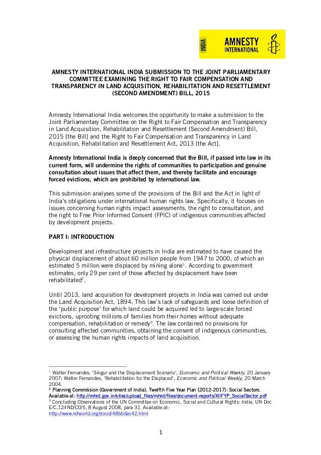 amnesty international india submission to the parliamentary committee