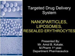 Targeted Drug Delivery System NANOPARTICLES, LIPOSOMES, RESEALED ERYTHROCYTES Presented By: Mr. Amol B. Kokate. M.Pharm 1 st  year. Department Pharmaceutics 