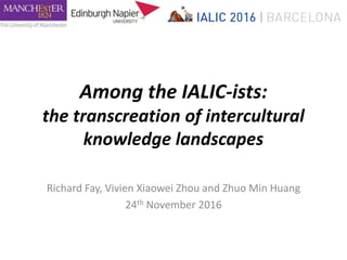 Among the IALIC-ists:
the transcreation of intercultural
knowledge landscapes
Richard Fay, Vivien Xiaowei Zhou and Zhuo Min Huang
24th November 2016
 