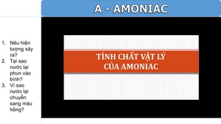 1. Nêu hiện
tượng xảy
ra?
2. Tại sao
nước lại
phun vào
bình?
3. Vì sao
nước lại
chuyển
sang màu
hồng?
 