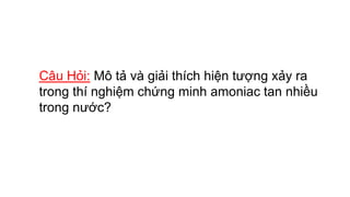 Câu Hỏi: Mô tả và giải thích hiện tượng xảy ra
trong thí nghiệm chứng minh amoniac tan nhiều
trong nước?
 